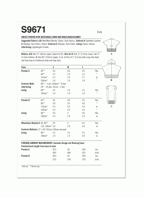 S9671 Poncho with Detachable Hood and Wheelchair Blanket