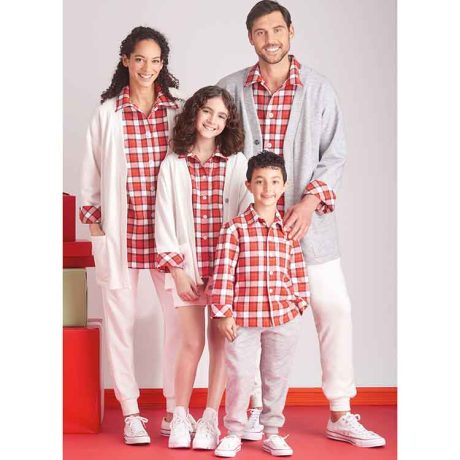 S9691 Girls', Boys' and Adults' Lounge Shirt, Cardigan, Shorts and Joggers