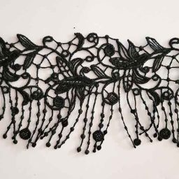 Venice lace guipure fringe lace trim, black (87mm)