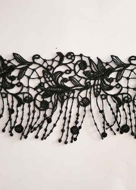 Venice lace guipure fringe lace trim, black (87mm)