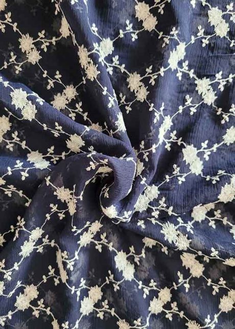 Navy/cream embroidered chiffon