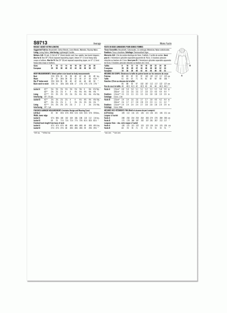 S9713 Misses' Jacket in Two Lengths - Designed for American Sewing Guild