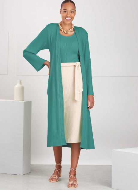 S9716 Misses' Knit Top, Cardigan and Skirt