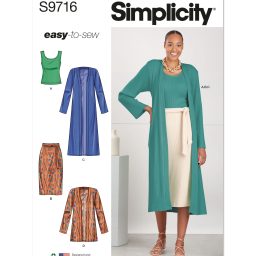 S9716 Misses' Knit Top, Cardigan and Skirt