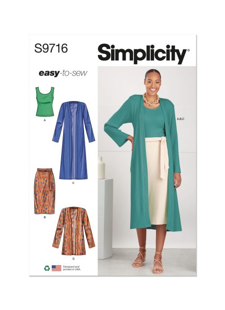 S9716 Misses' Knit Top, Cardigan and Skirt