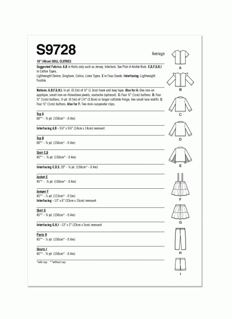 S9728 18" Doll Clothes by Elaine Heigl Designs