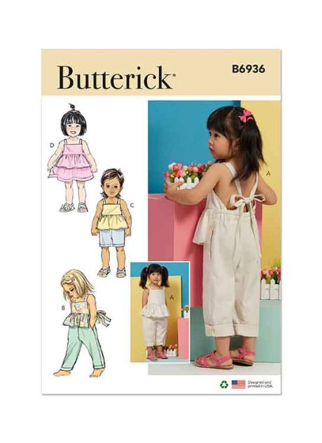 B6936 Toddlers' Overalls and Dress