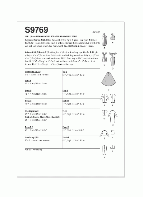 S9769OS 11 1/2" Fashion Clothes for Regular and Curvy Size Dolls by Andrea Schewe Designs