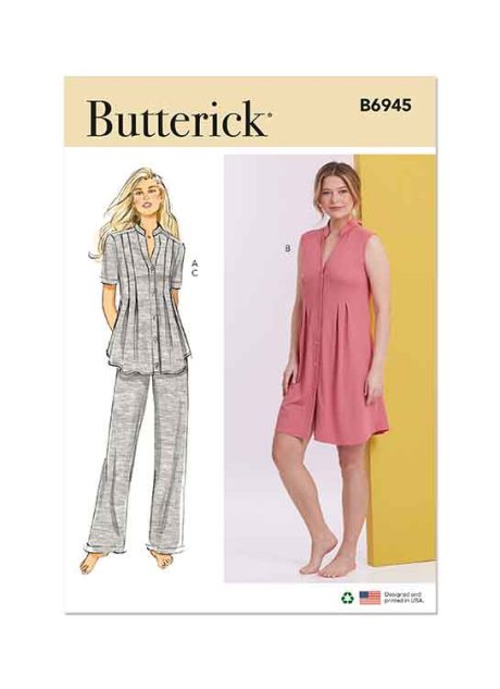 B6945 Misses' Knit Lounge Top, Dress and Pants