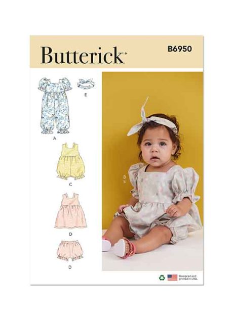B6950 Babies' Rompers, Dress, Bloomers and Headband