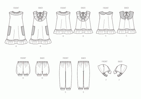 B6951 Toddlers' Dress, Tops, Shorts, Pants and Kerchief