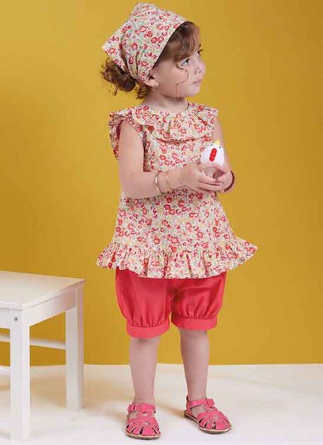 B6951 Toddlers' Dress, Tops, Shorts, Pants and Kerchief