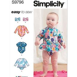 S9796 Babies' Swimsuits with Rash Guard and Headband in One Size