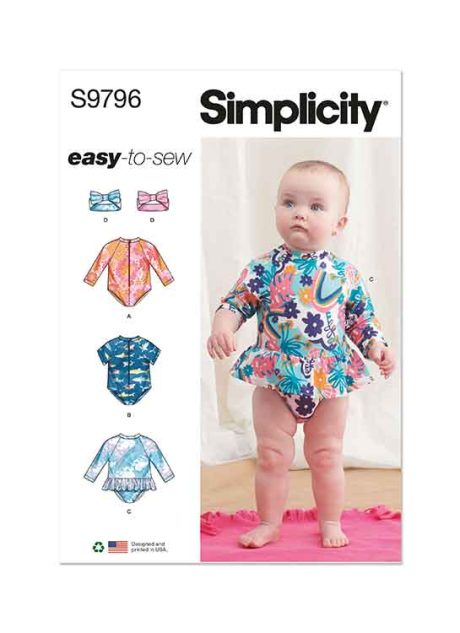 S9796 Babies' Swimsuits with Rash Guard and Headband in One Size