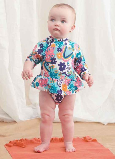 S9796 Babies' Swimsuits with Rash Guard and Headband in One Size