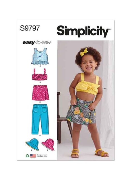 S9797 Toddlers' Tops, Skort, Pants and Hat in Three Sizes