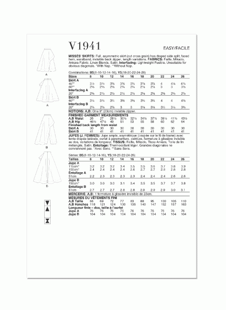 V1941 Misses' Skirts