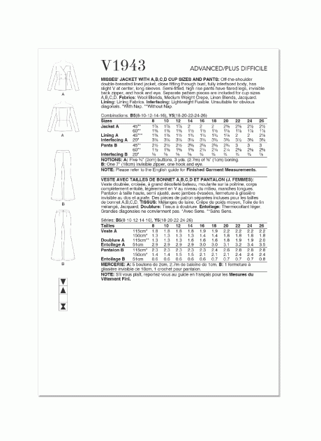 V1943 Misses' Jacket and Pants