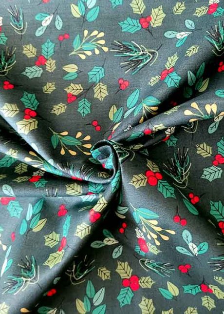 Rose & Hubble 54" 100% Cotton, "Holly Sprig"