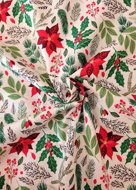 Rose & Hubble 54" 100% Cotton, "Poinsettia Flower"