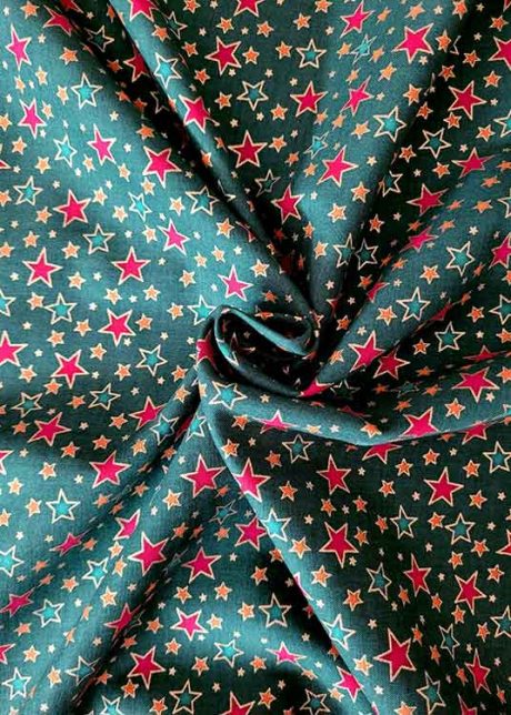 Rose & Hubble 54" 100% Cotton, "Starfall" (green)
