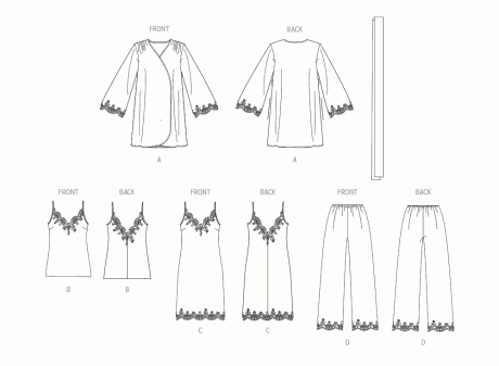 V1962 Misses' Robe, Camisole, Slip Dress and Pants