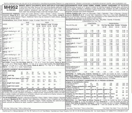 M4952 Misses'/Men's/Children's/Boys'/Girls' Costumes