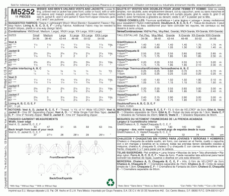 M5252 Misses'/Men's Unlined Vest and Jackets