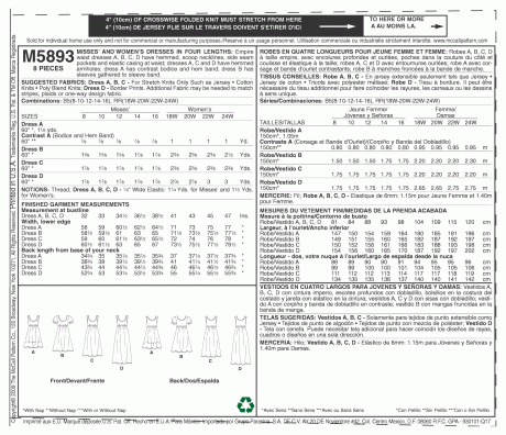 M5893 Misses'/Women's Dresses In 4 Lengths