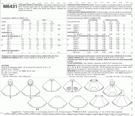 M6431 Children's/Girls' Ponchos