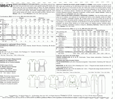 M6473 Misses'/Women's Tops and Pants