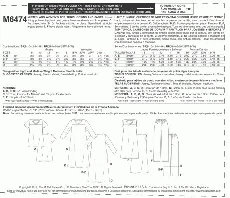 M6474 Misses'/Women's Top, Tunic, Gowns and Pants