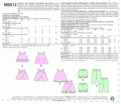 M6912 Infants' Reversible Top, Dresses; Bloomers and Pants