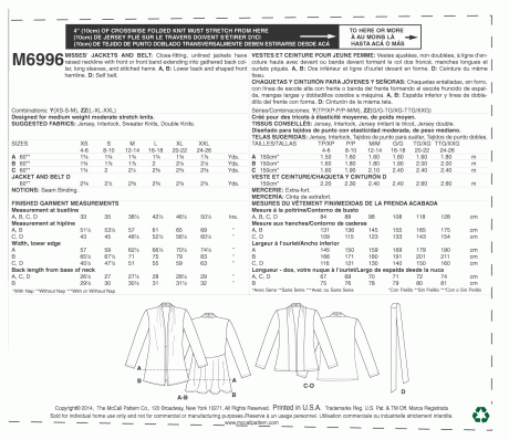 M6996 Misses' Jackets and Belt