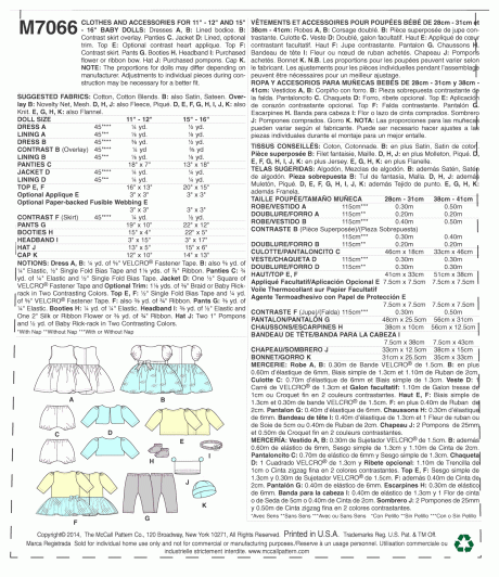 M7066 Clothes and Accessories For 11"-12" and 15"-16" Baby Dolls