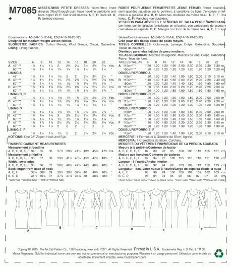 M7085 Misses'/Miss Petite Dresses