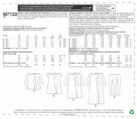 M7122 Misses' Tunic, Dresses and Leggings