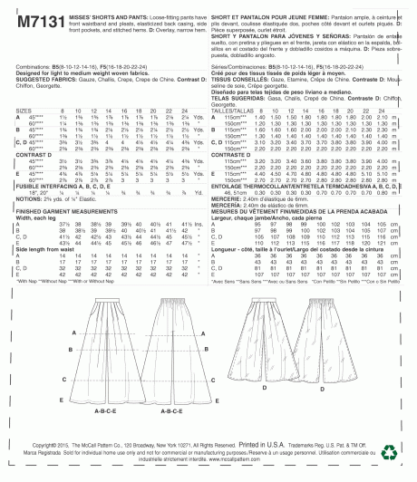 M7131 Misses' Shorts and Pants