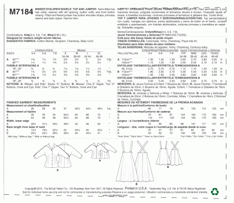 M7184 Misses'/Children's/Girls' Top and Jumper