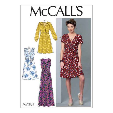 M7381 Misses' Pleated Dresses with Optional Front-Tie