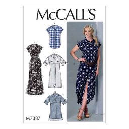 M7387 Misses' Button-Down Top, Tunic, Dresses and Belt