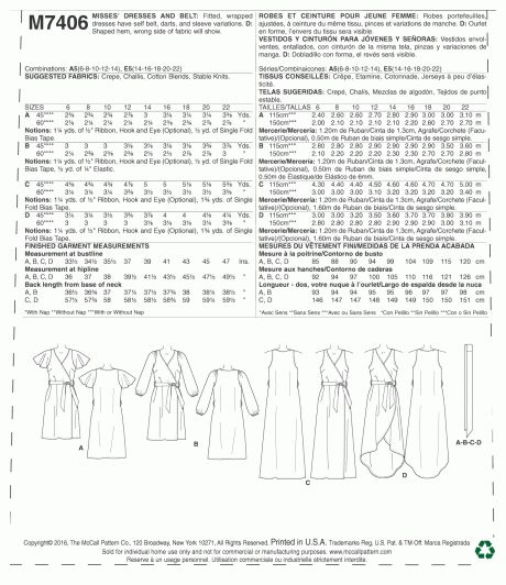 M7406 Misses' Dresses and Belt