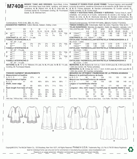 M7408 Misses' Tunic and Dresses