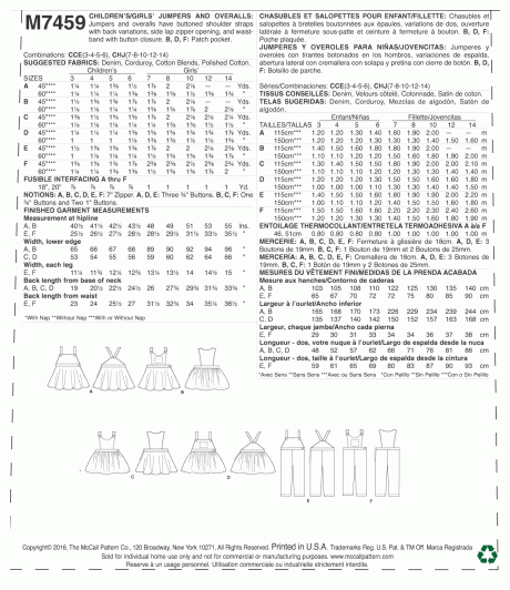 M7459 Childrens'/Girls' jumpers and overalls