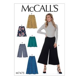 M7475 Misses' Flared Skirts, Shorts and Culottes