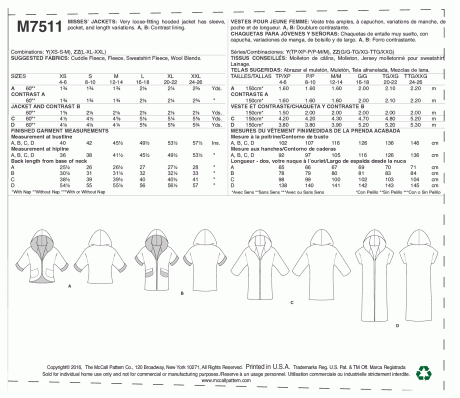 M7511 Misses' Open-Front Jackets with Shawl Collar and Hood