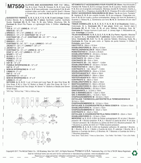 M7550 Retro-Style Clothes and Accessories for 11½" Doll