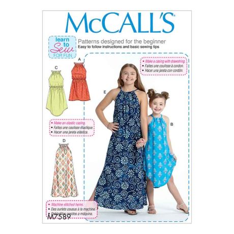 M7589 Children's/Girls' Gathered Neckline Sleeveless Dresses