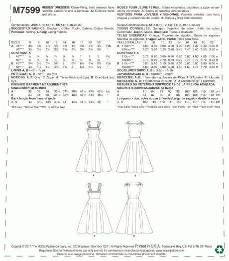 M7599 Misses' Lined Flared Dresses with Petticoat