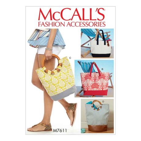 M7611 Misses' Lined Tote Bags with Contrast Variations